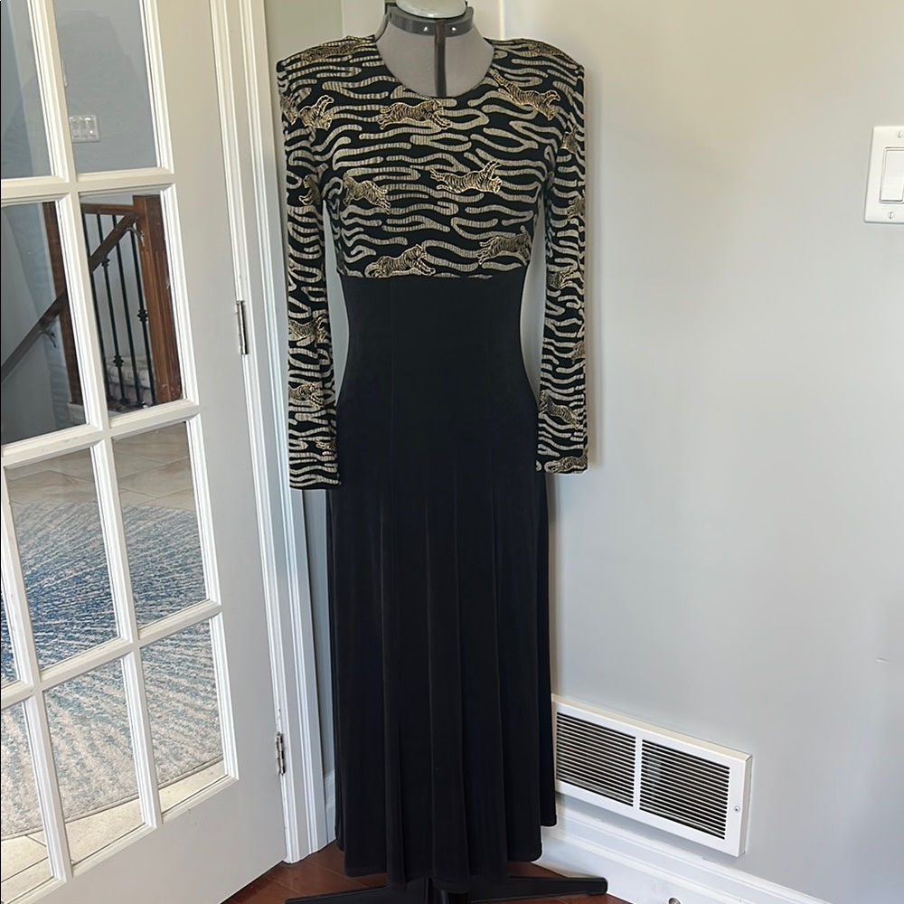 Joseph Ribkoff Black and Gold Long Sleeve Vintage Drest